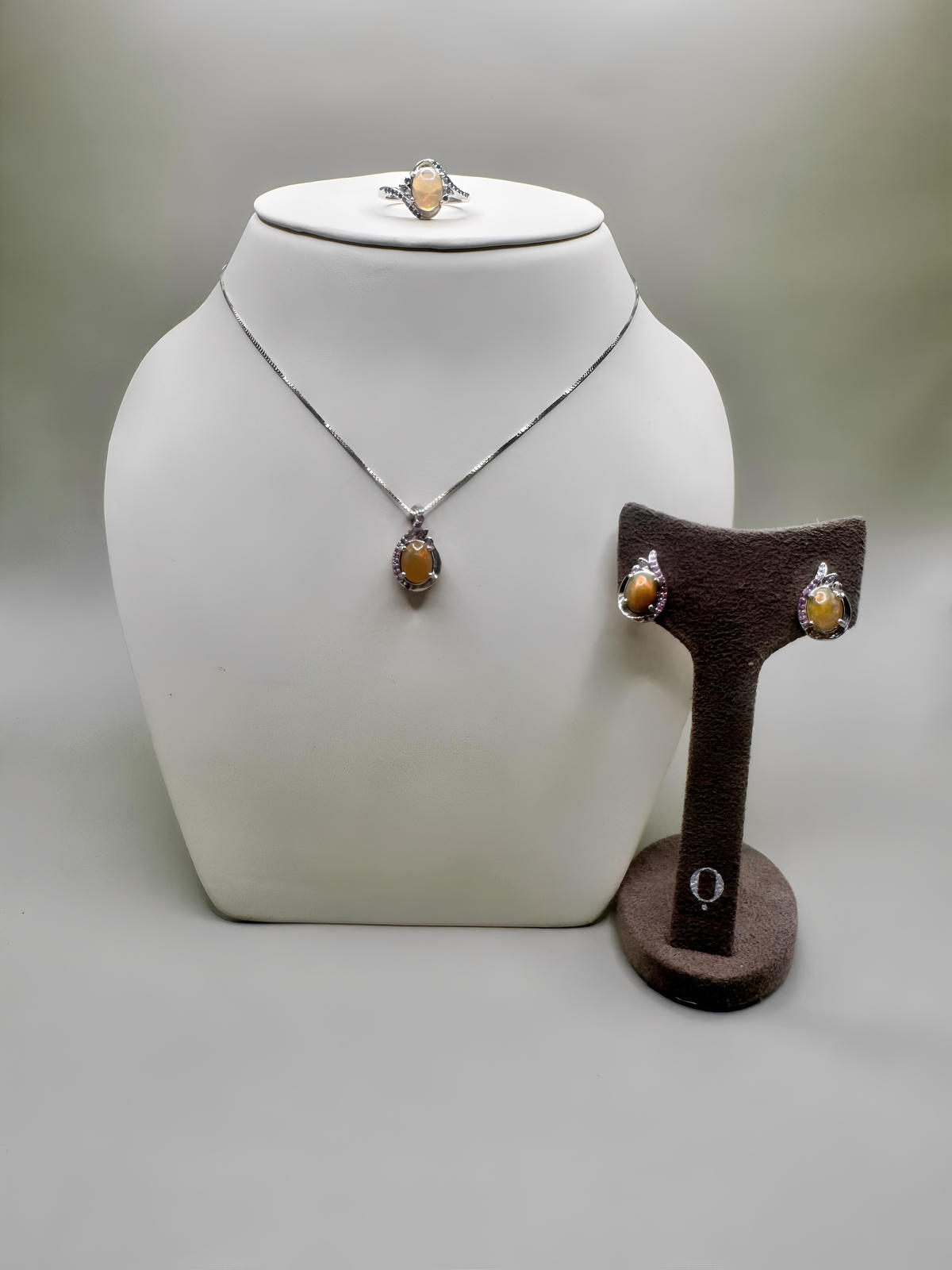 FIRE OPAL AND PINK SAPPHIRE SET