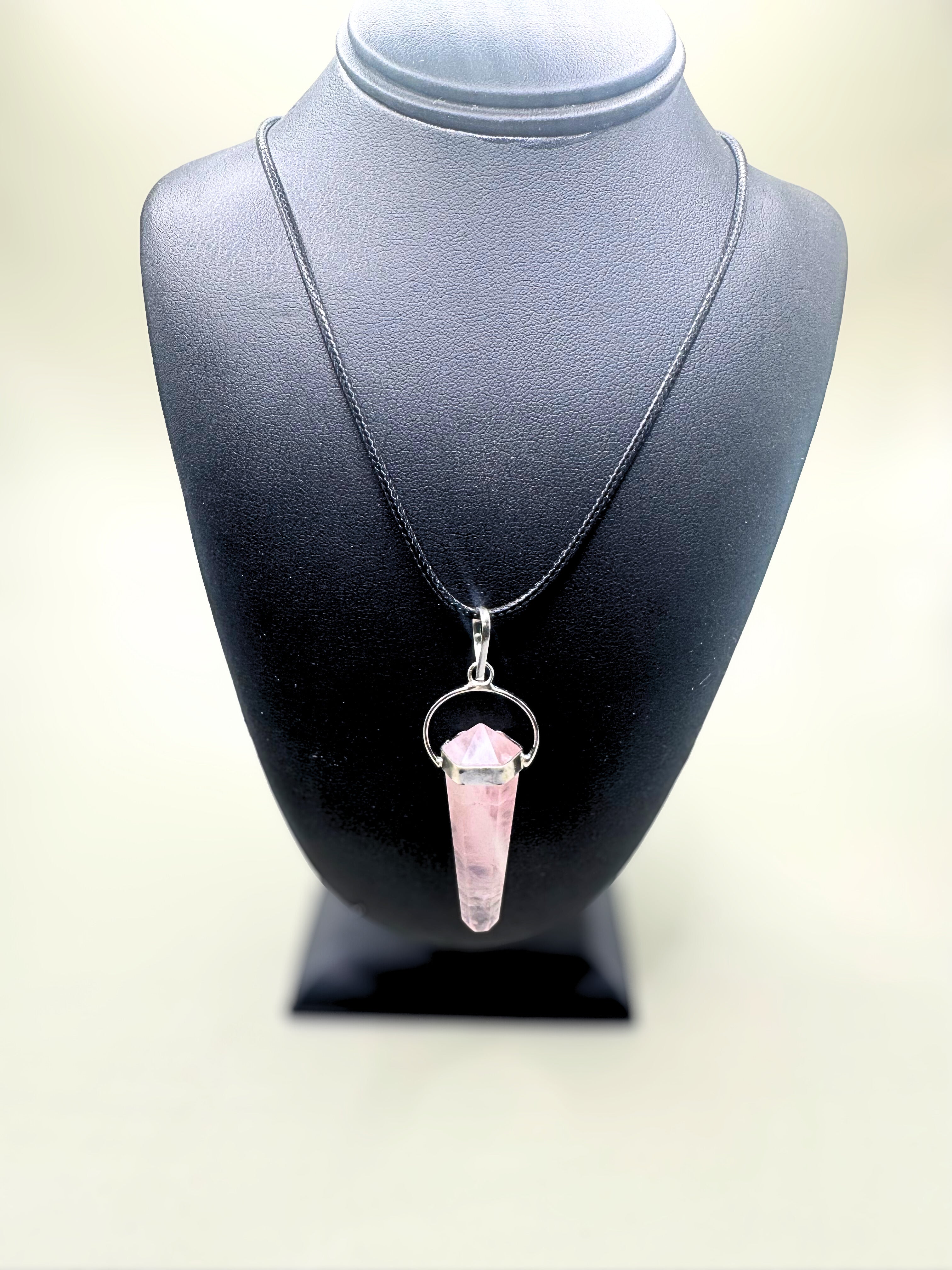Rose Quartz pendulum necklace.