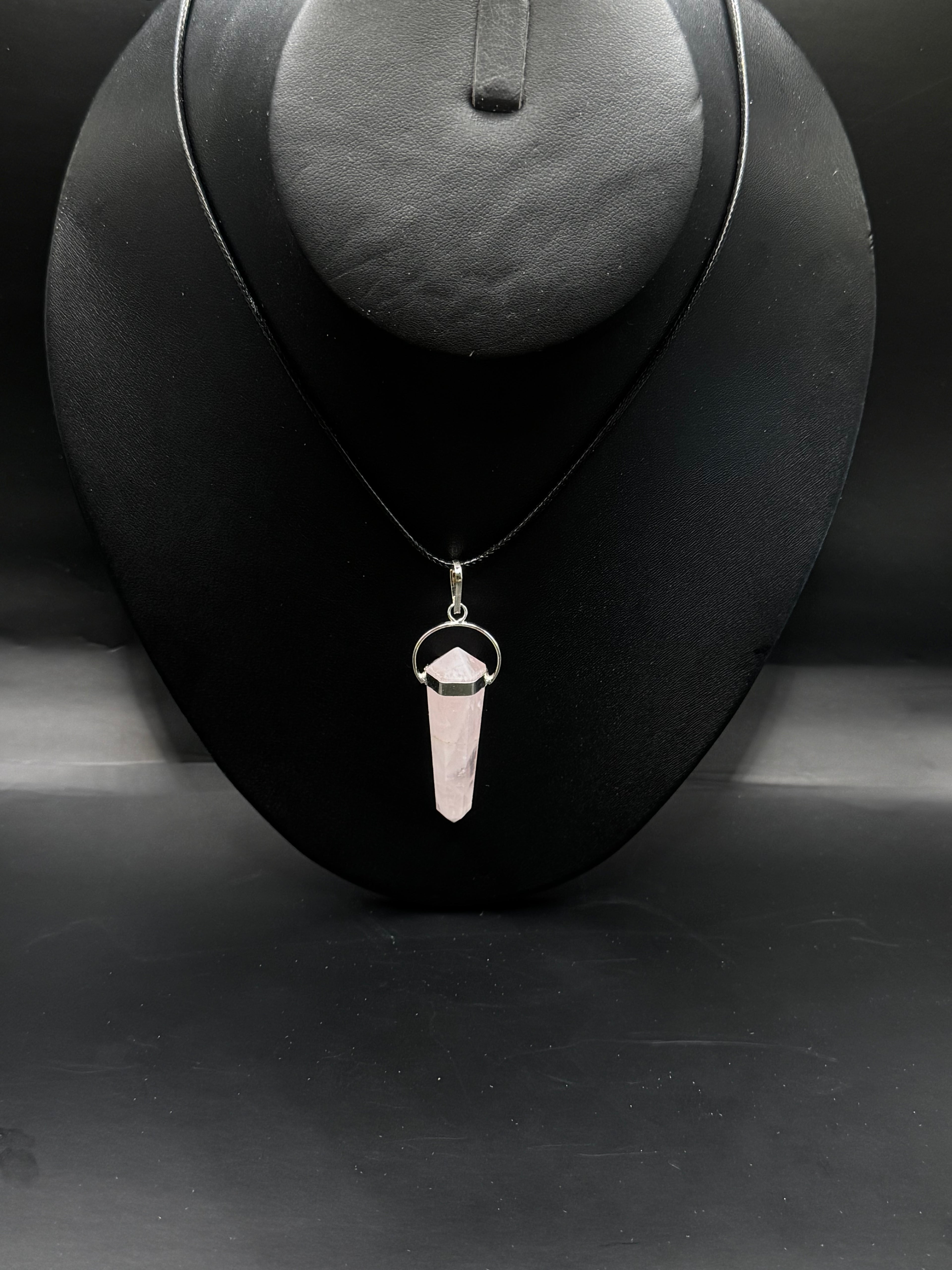 Rose Quartz pendulum necklace.